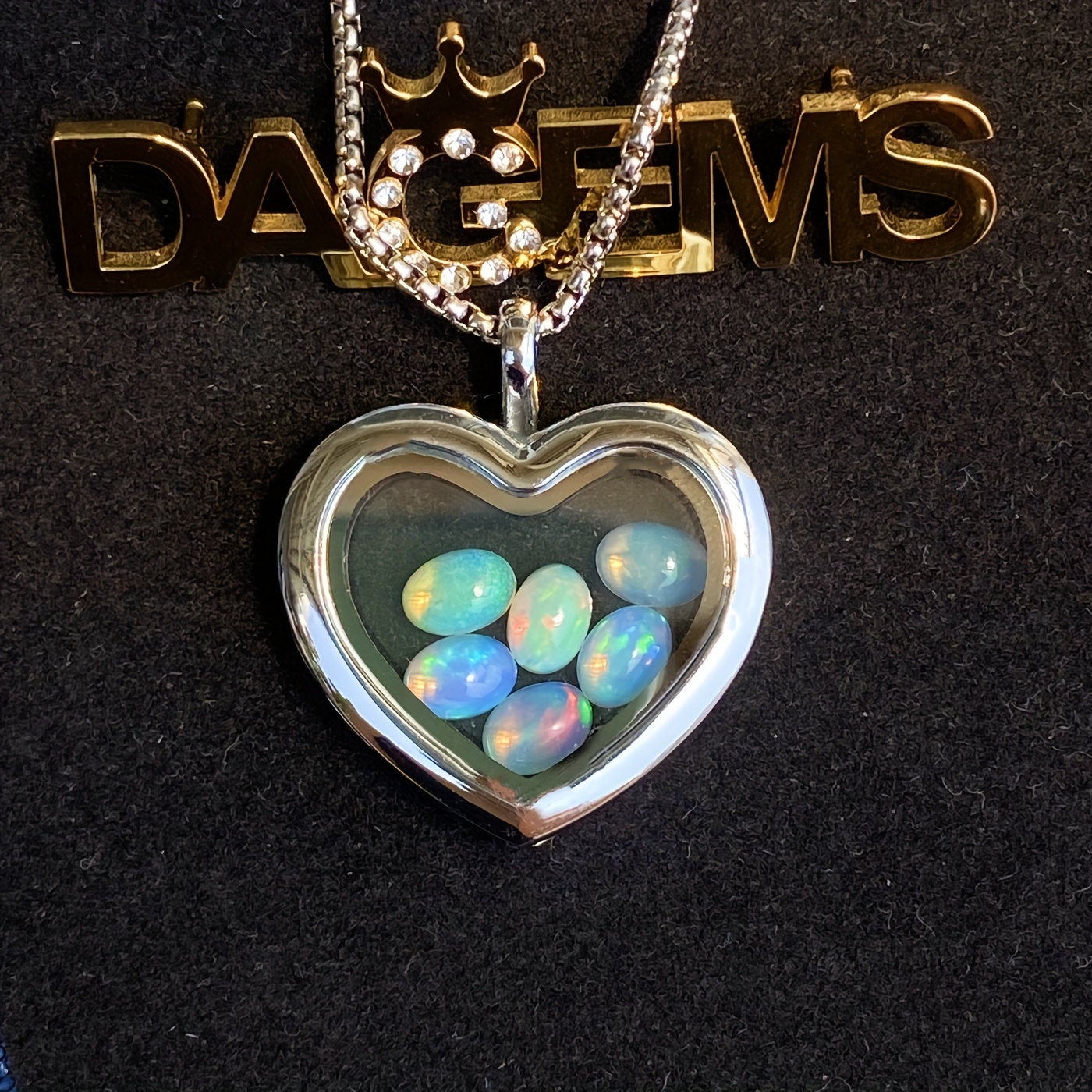Women's Natural Ethiopia Opal Locket and Chain Necklace